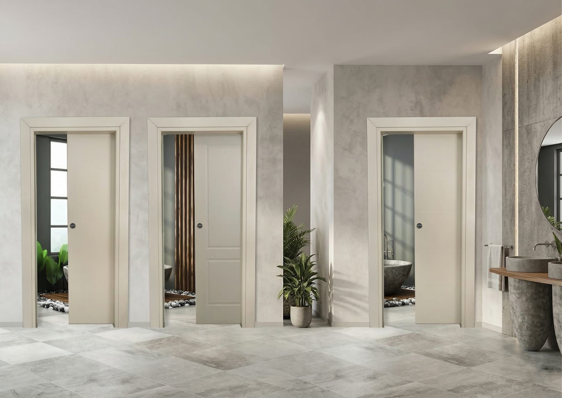 Cream pocket doors (illustration)
