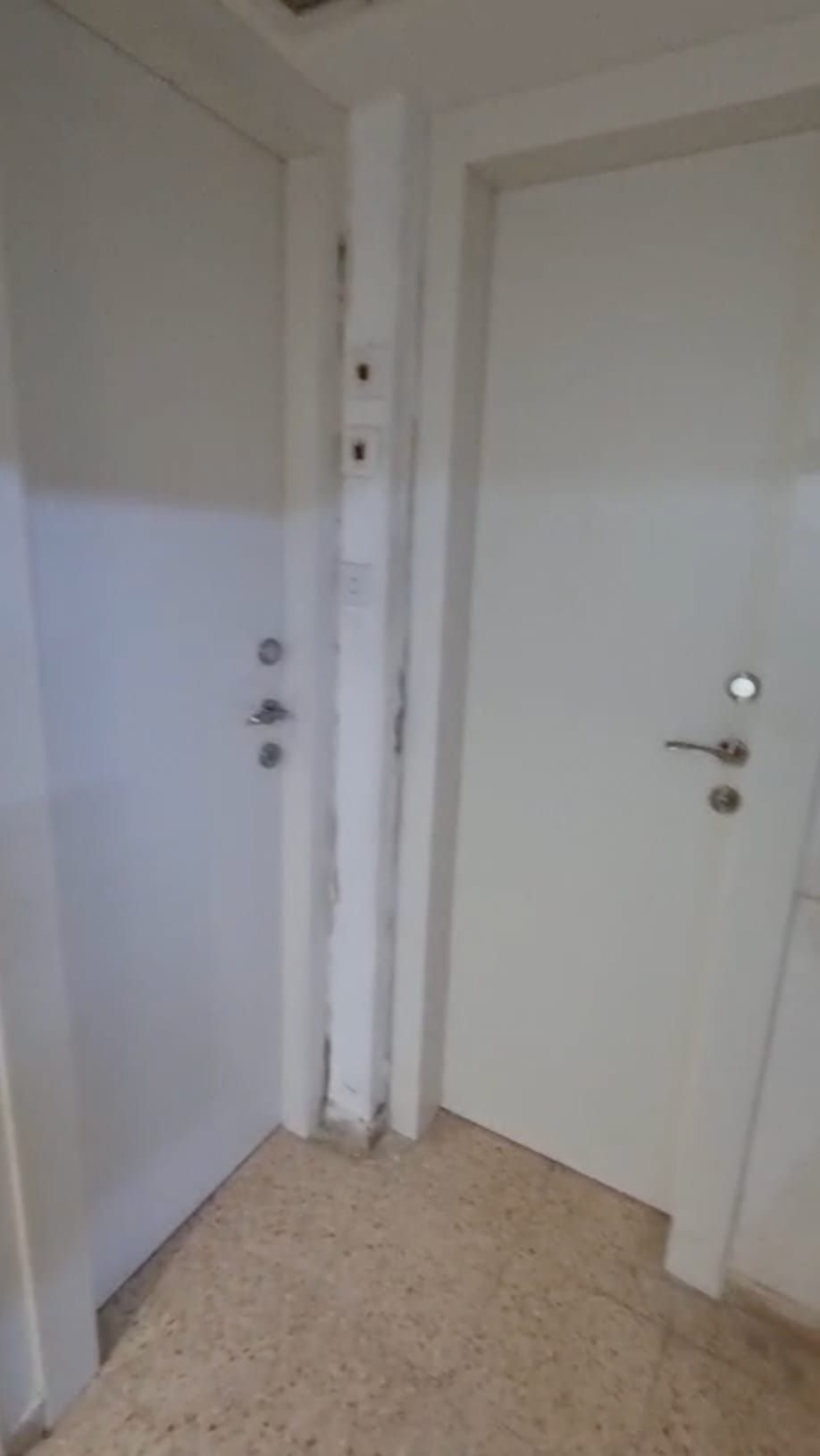 דלתות פנים לבנות חדשות שהותקנו במסדרון